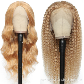 Honey blonde Hd Transparent Lace Frontal Human Hair loose body wave #27 Ombre Highlight Brown Honey Blonde Ombre Wigs
